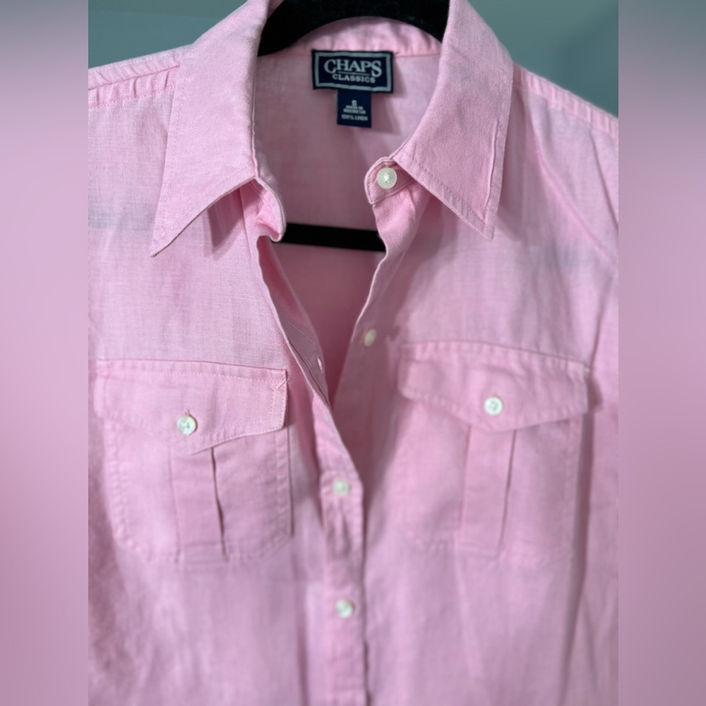 CHAPS - Linen Blouse Size: S / button down shirt /Sleeveless /2 chest pockets